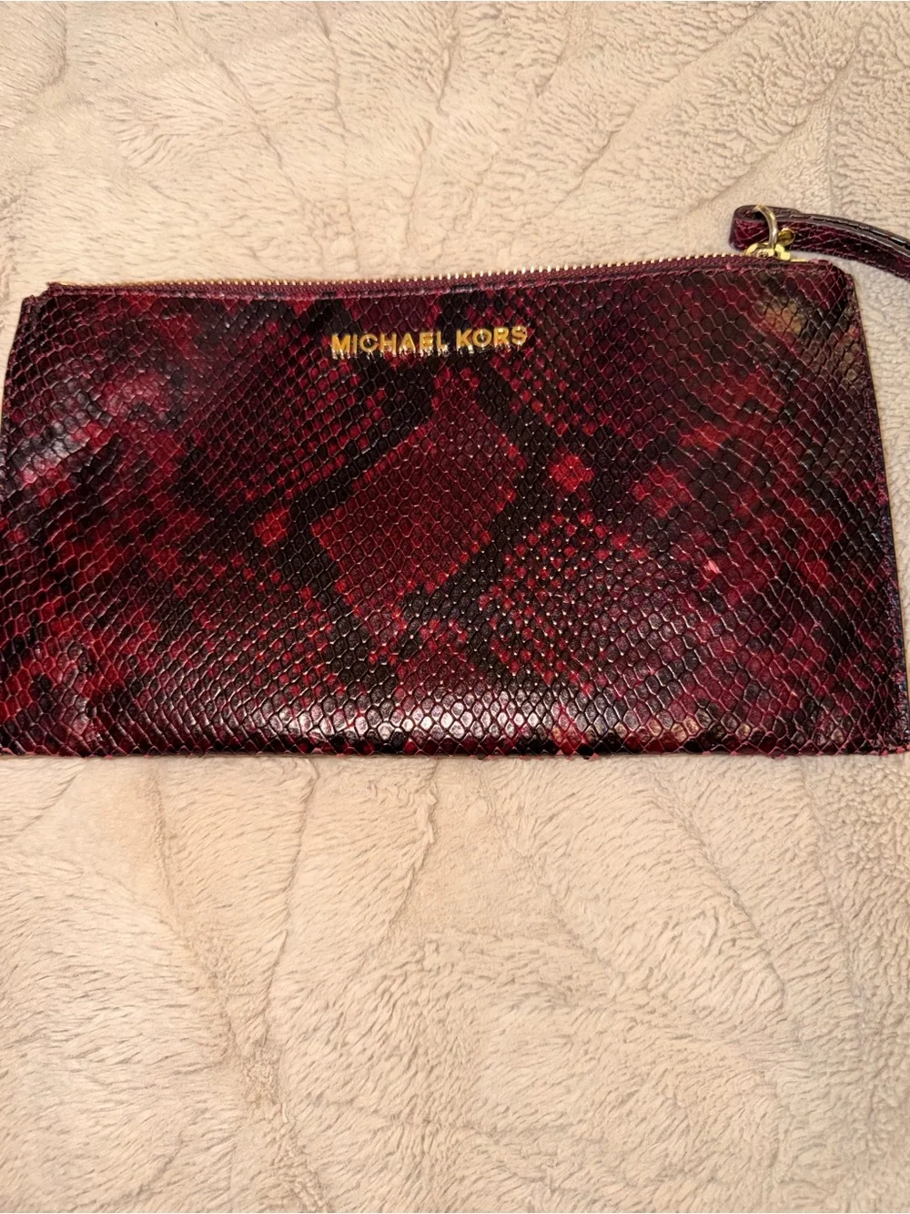 Michael Kors Jet Set Large Zip Clutch Wristlet designed snakeskin exotic maroon